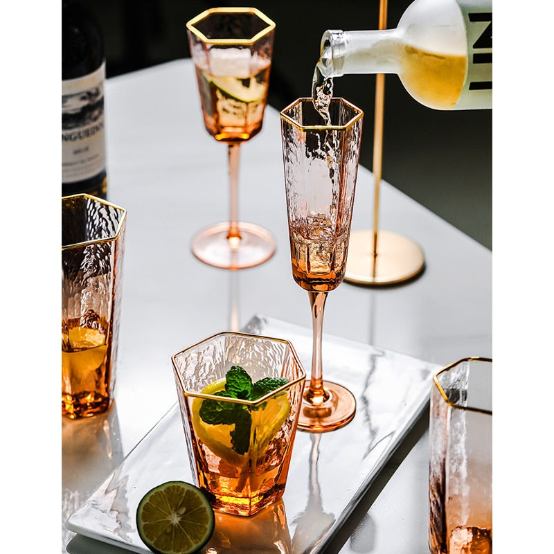 Nordic High-grade hexagonal gold-rimmed glass